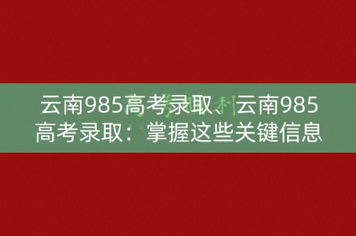 云南985高考录取、云南985高考录取：掌握这些关键信息，助你一臂之力