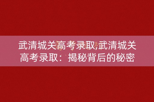 武清城关高考录取,武清城关高考录取：揭秘背后的秘密