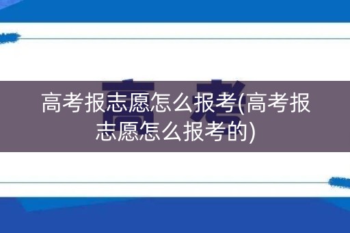 高考报志愿怎么报考(高考报志愿怎么报考的)