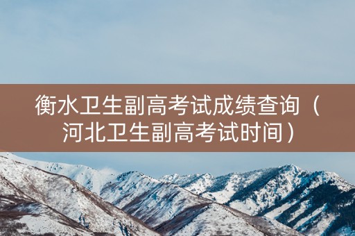 衡水卫生副高考试成绩查询（河北卫生副高考试时间）