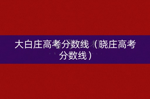大白庄高考分数线(晓庄高考分数线) 大白庄高考分数线(晓庄高考分数线)