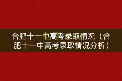合肥十一中高考录取情况（合肥十一中高考录取情况分析）