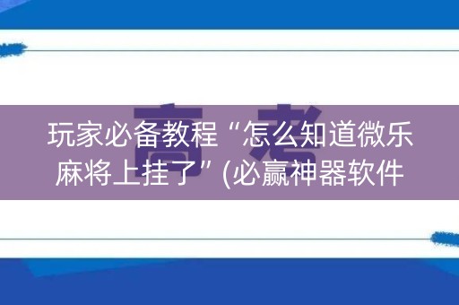 玩家必备教程“怎么知道微乐麻将上挂了”(必赢神器软件)-知乎