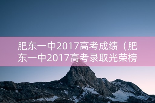 肥东一中2017高考成绩（肥东一中2017高考录取光荣榜）