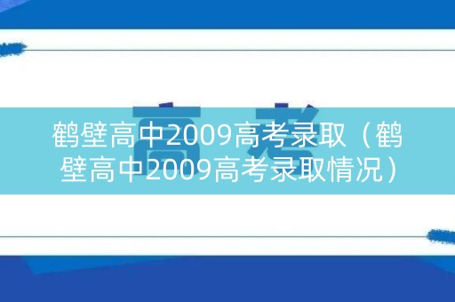 鹤壁高中2009高考录取（鹤壁高中2009高考录取情况）