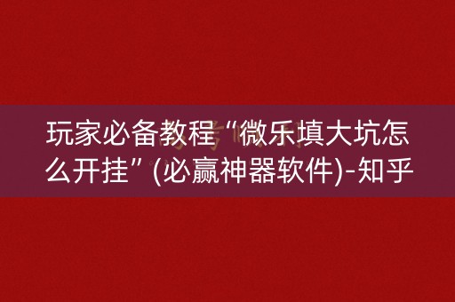 玩家必备教程“微乐填大坑怎么开挂”(必赢神器软件)-知乎