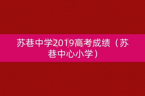 苏巷中学2019高考成绩（苏巷中心小学）