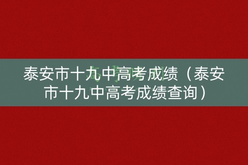 泰安市十九中高考成绩（泰安市十九中高考成绩查询）
