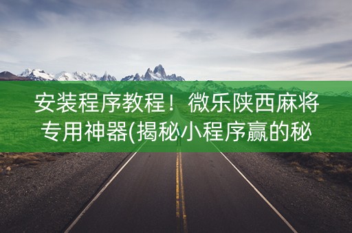 安装程序教程！微乐陕西麻将专用神器(揭秘小程序赢的秘诀)