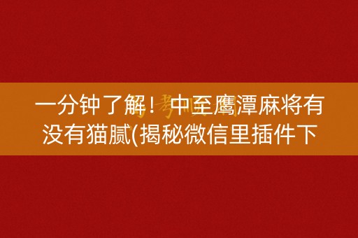 一分钟了解！中至鹰潭麻将有没有猫腻(揭秘微信里插件下载)