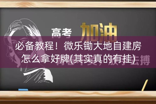 必备教程！微乐锄大地自建房怎么拿好牌(其实真的有挂)