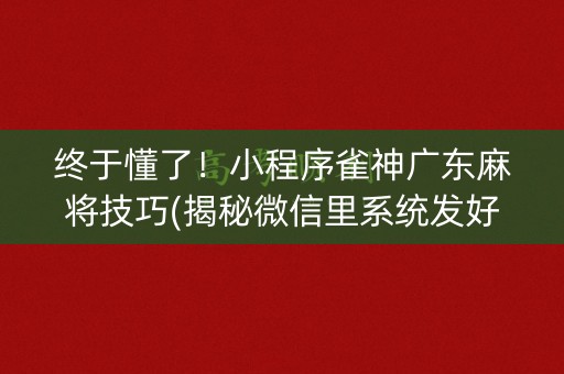 终于懂了！小程序雀神广东麻将技巧(揭秘微信里系统发好牌)