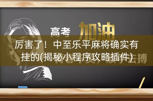 厉害了！中至乐平麻将确实有挂的(揭秘小程序攻略插件)