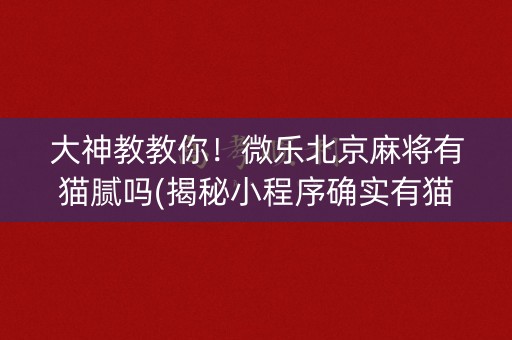 大神教教你！微乐北京麻将有猫腻吗(揭秘小程序确实有猫腻)