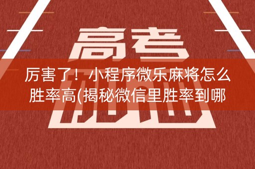 厉害了！小程序微乐麻将怎么胜率高(揭秘微信里胜率到哪调)
