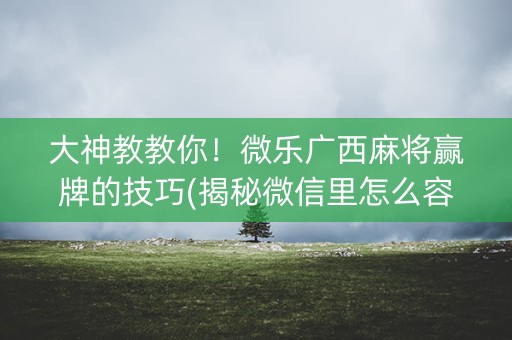 大神教教你！微乐广西麻将赢牌的技巧(揭秘微信里怎么容易赢)