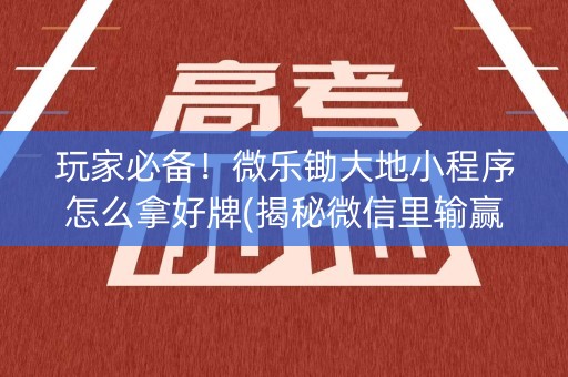 玩家必备！微乐锄大地小程序怎么拿好牌(揭秘微信里输赢规律)
