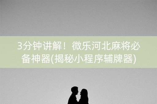 3分钟讲解！微乐河北麻将必备神器(揭秘小程序辅牌器)