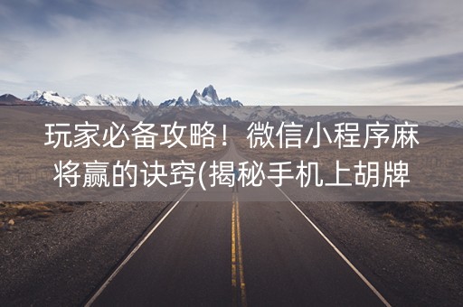 玩家必备攻略！微信小程序麻将赢的诀窍(揭秘手机上胡牌神器)