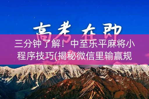三分钟了解！中至乐平麻将小程序技巧(揭秘微信里输赢规律)