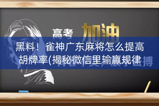 黑料！雀神广东麻将怎么提高胡牌率(揭秘微信里输赢规律)