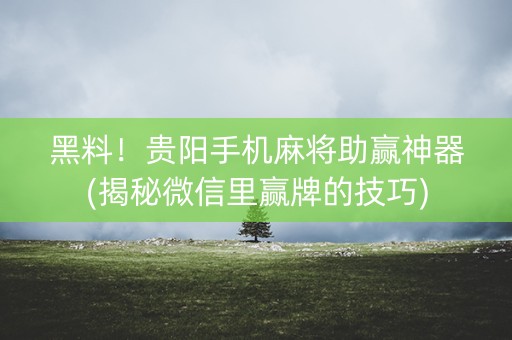 黑料！贵阳手机麻将助赢神器(揭秘微信里赢牌的技巧)