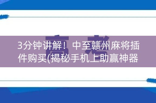 3分钟讲解！中至赣州麻将插件购买(揭秘手机上助赢神器)