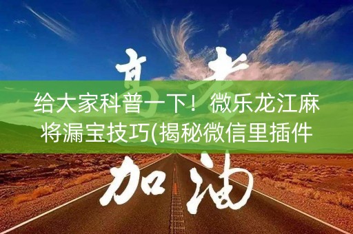 给大家科普一下！微乐龙江麻将漏宝技巧(揭秘微信里插件免费)