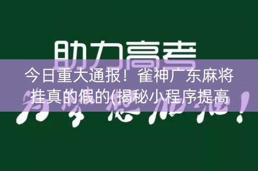 今日重大通报！雀神广东麻将挂真的假的(揭秘小程序提高赢的概率)