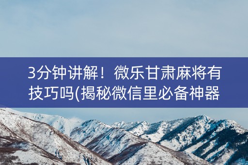 3分钟讲解！微乐甘肃麻将有技巧吗(揭秘微信里必备神器)