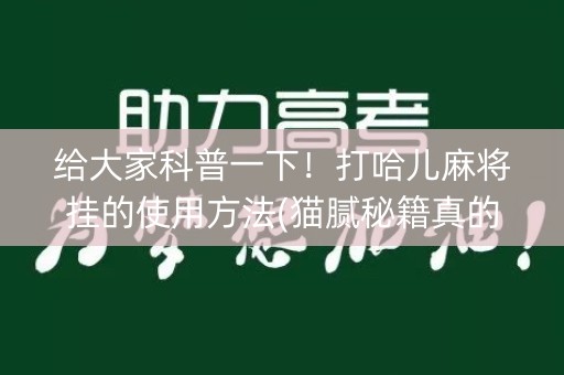 给大家科普一下！打哈儿麻将挂的使用方法(猫腻秘籍真的有挂)