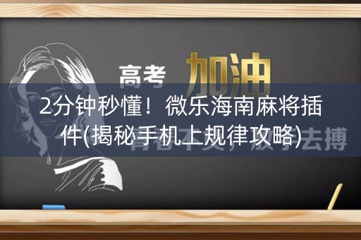2分钟秒懂！微乐海南麻将插件(揭秘手机上规律攻略)