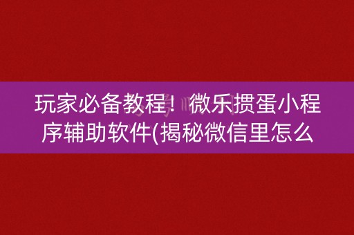 玩家必备教程！微乐掼蛋小程序辅助软件(揭秘微信里怎么容易赢)