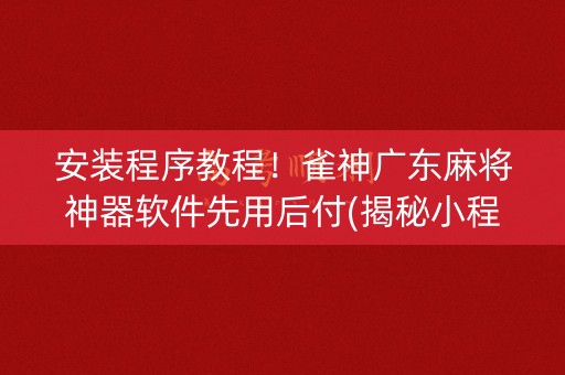 安装程序教程！雀神广东麻将神器软件先用后付(揭秘小程序专用神器)