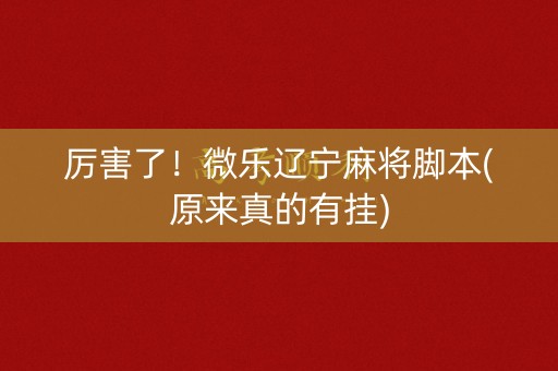 厉害了！微乐辽宁麻将脚本(原来真的有挂)