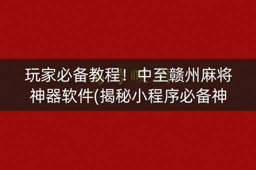 玩家必备教程！中至赣州麻将神器软件(揭秘小程序必备神器)