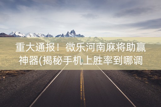 重大通报！微乐河南麻将助赢神器(揭秘手机上胜率到哪调)