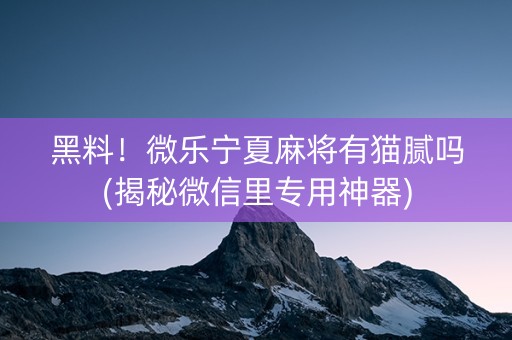黑料！微乐宁夏麻将有猫腻吗(揭秘微信里专用神器)