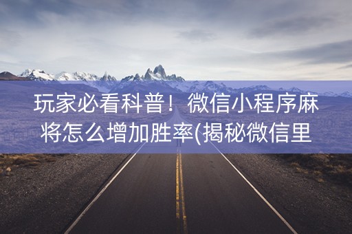 玩家必看科普！微信小程序麻将怎么增加胜率(揭秘微信里系统发好牌)