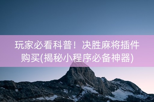玩家必看科普！决胜麻将插件购买(揭秘小程序必备神器)