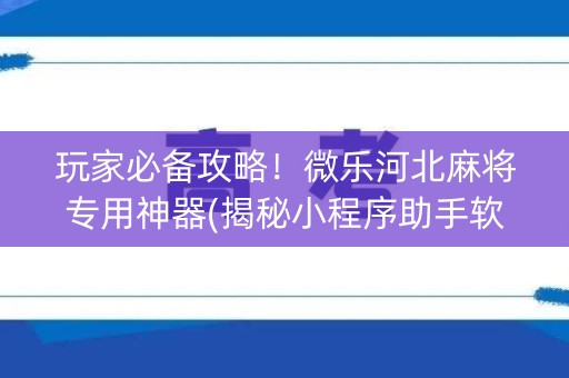 玩家必备攻略！微乐河北麻将专用神器(揭秘小程序助手软件)