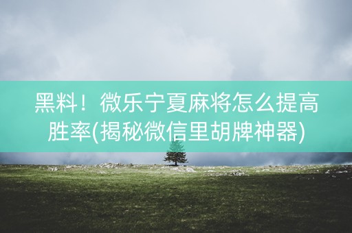 黑料！微乐宁夏麻将怎么提高胜率(揭秘微信里胡牌神器)