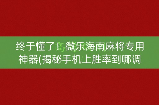 终于懂了！微乐海南麻将专用神器(揭秘手机上胜率到哪调)