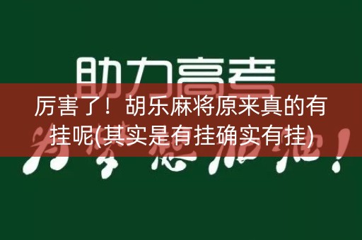 厉害了！胡乐麻将原来真的有挂呢(其实是有挂确实有挂)