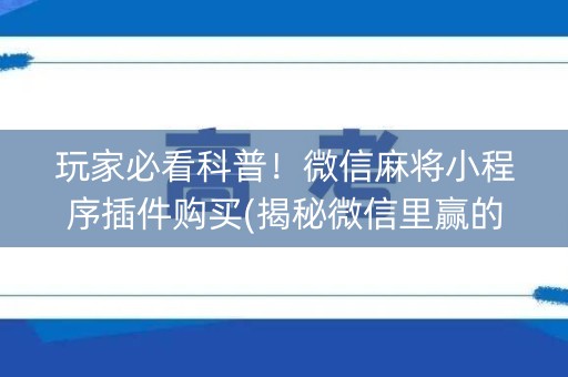 玩家必看科普！微信麻将小程序插件购买(揭秘微信里赢的诀窍)