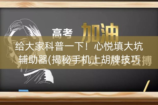 给大家科普一下！心悦填大坑辅助器(揭秘手机上胡牌技巧)