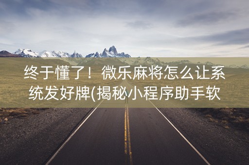 终于懂了！微乐麻将怎么让系统发好牌(揭秘小程序助手软件)