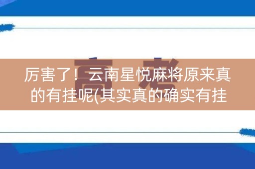 厉害了！云南星悦麻将原来真的有挂呢(其实真的确实有挂)