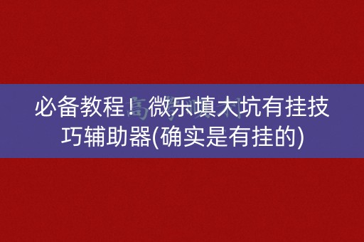 必备教程！微乐填大坑有挂技巧辅助器(确实是有挂的)