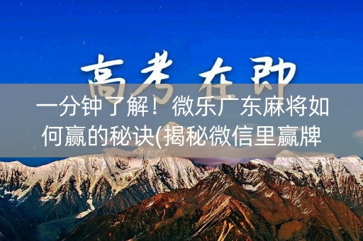 一分钟了解！微乐广东麻将如何赢的秘诀(揭秘微信里赢牌技巧)